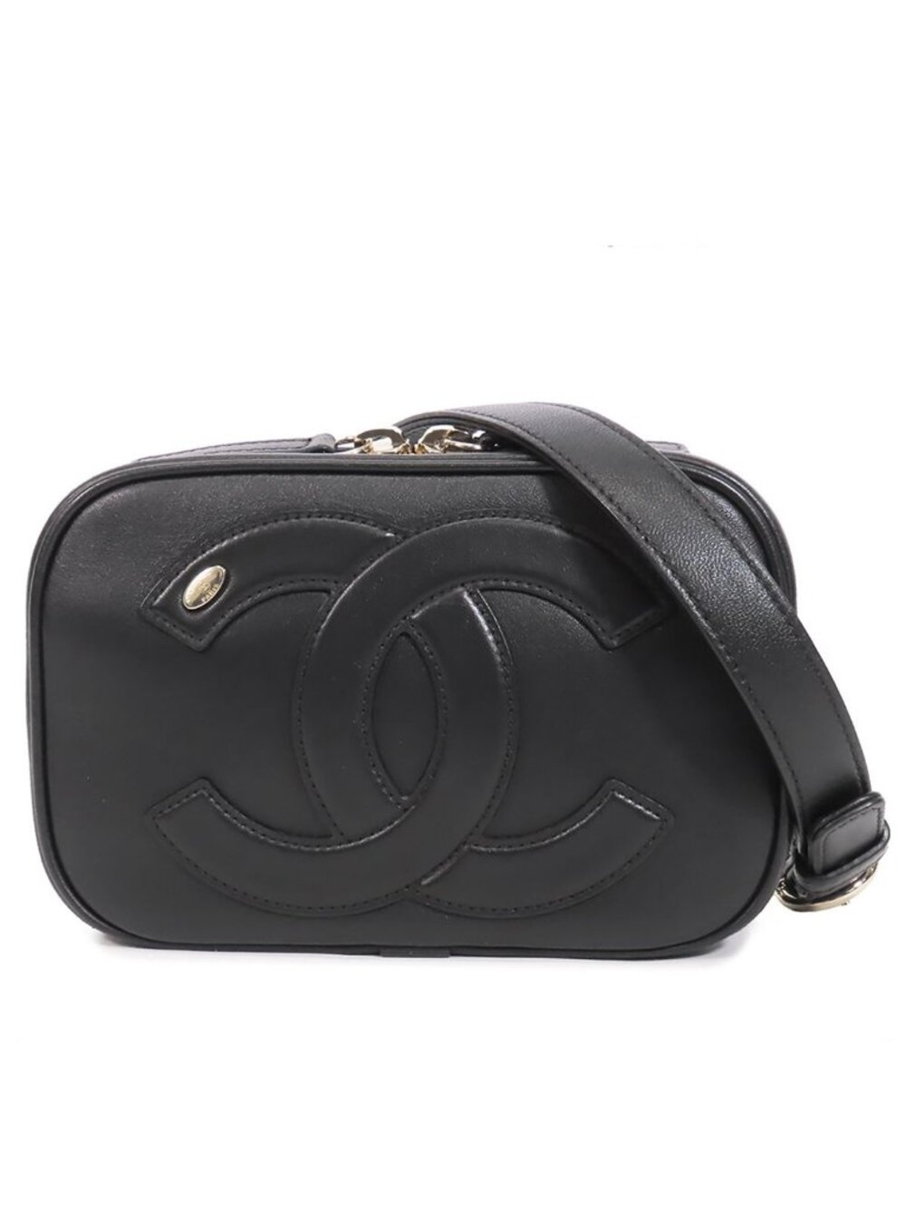 Chanel Chain Black Gold Lambskin Waist Pouch CC Logo Shoulder Bag